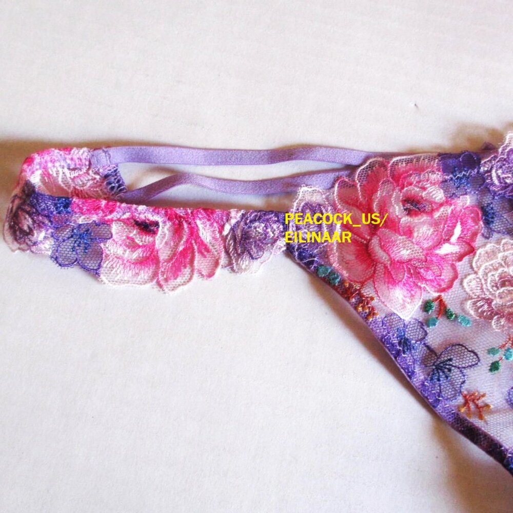 VICTORIA SECRET Dream Angels Embroidered V-String Panty Lilac Pink Bloom $34   M